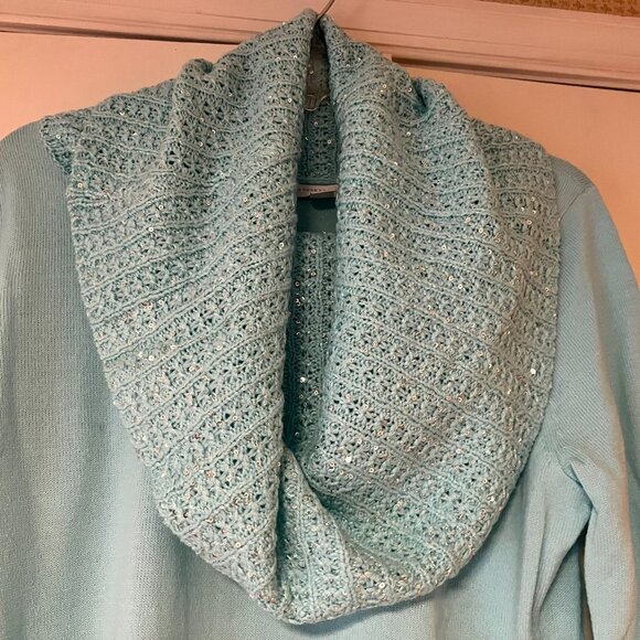 New York & Co Aqua Cowlneck Sweater with Sequins - Medium - Picture 3 of 7